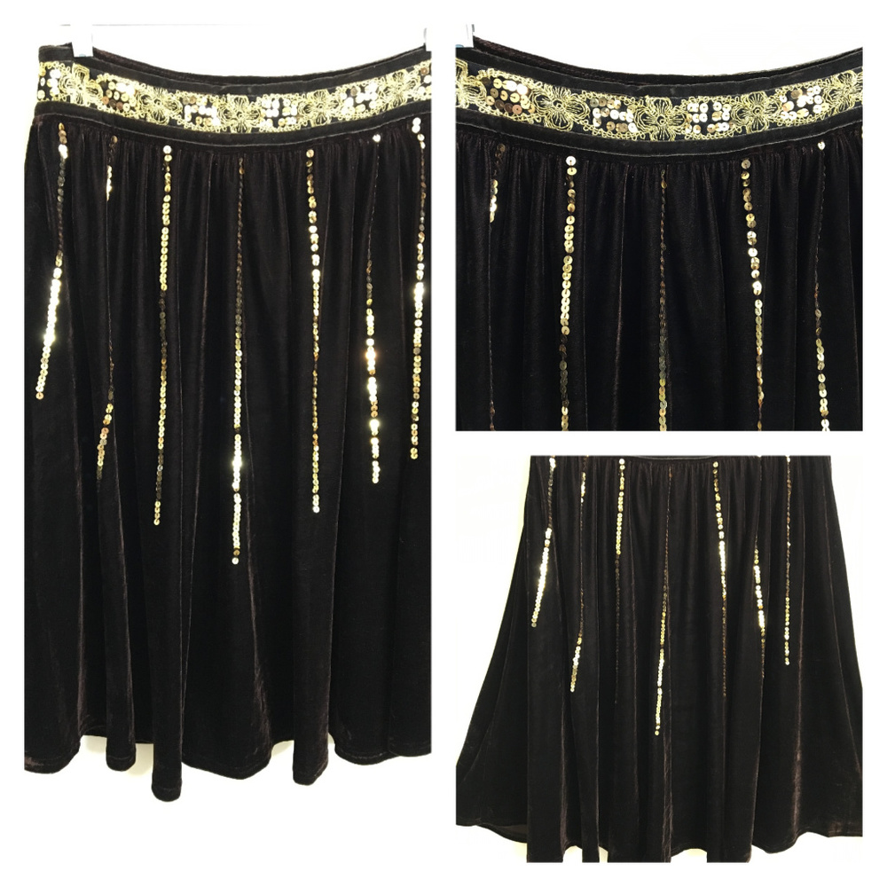Sequined Brown Velvet Festival Skirt - New